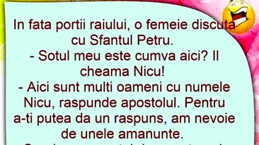 BANC | În fața Porții Raiului, o femeie discută cu Sfântul Petru: Nicu e cumva aici?