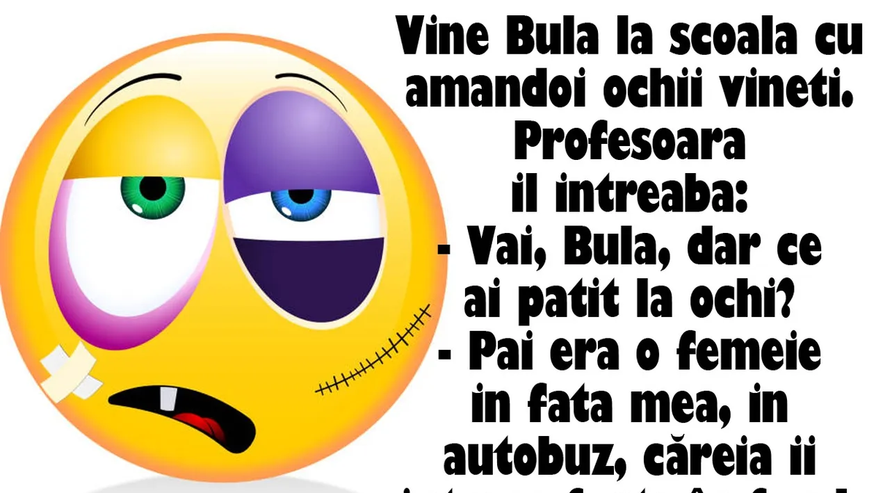 BANCUL ZILEI | Vine Bulă la școală cu amândoi ochii vineți. Profesoara îl întreabă