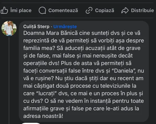 Mara Bănică, prima reacție după ce familia Sterp a amenințat-o cu judecata: ”Singurul lucru pe care îl pot recomanda”