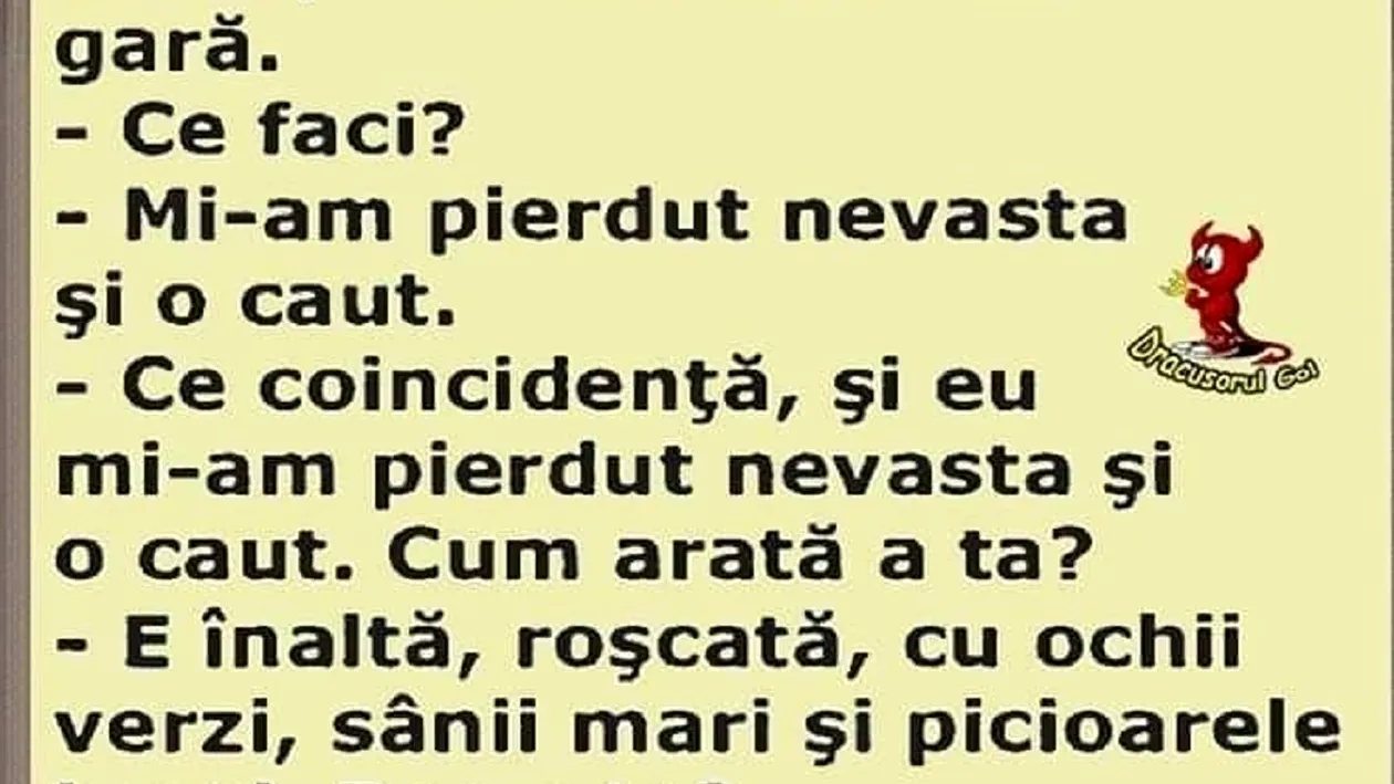 BANCUL ZILEI | Doi tipi se întâlnesc în gară: “Ce faci? Mi-am pierdut nevasta și o caut”