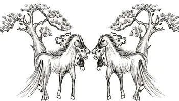 Test IQ exclusiv pentru genii | Câți cai apar, în total, în această iluzie optică simetrică?