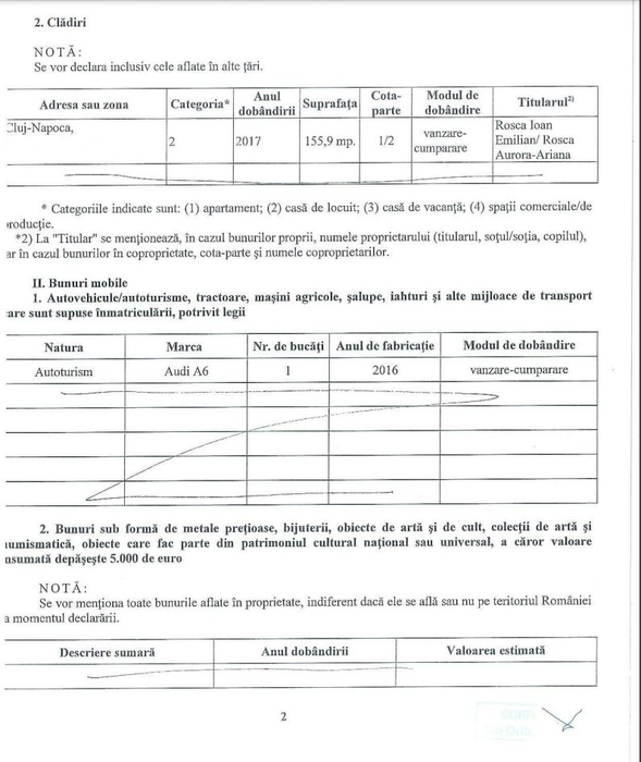 Declarația de avere a Aurorei Roșca