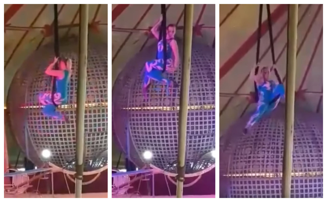 Momentul în care o acrobată cade în gol, după ce coarda de susţinere s-a rupt. Au urmat scene traumatizante la spectacolul de circ în Hunedoara | VIDEO