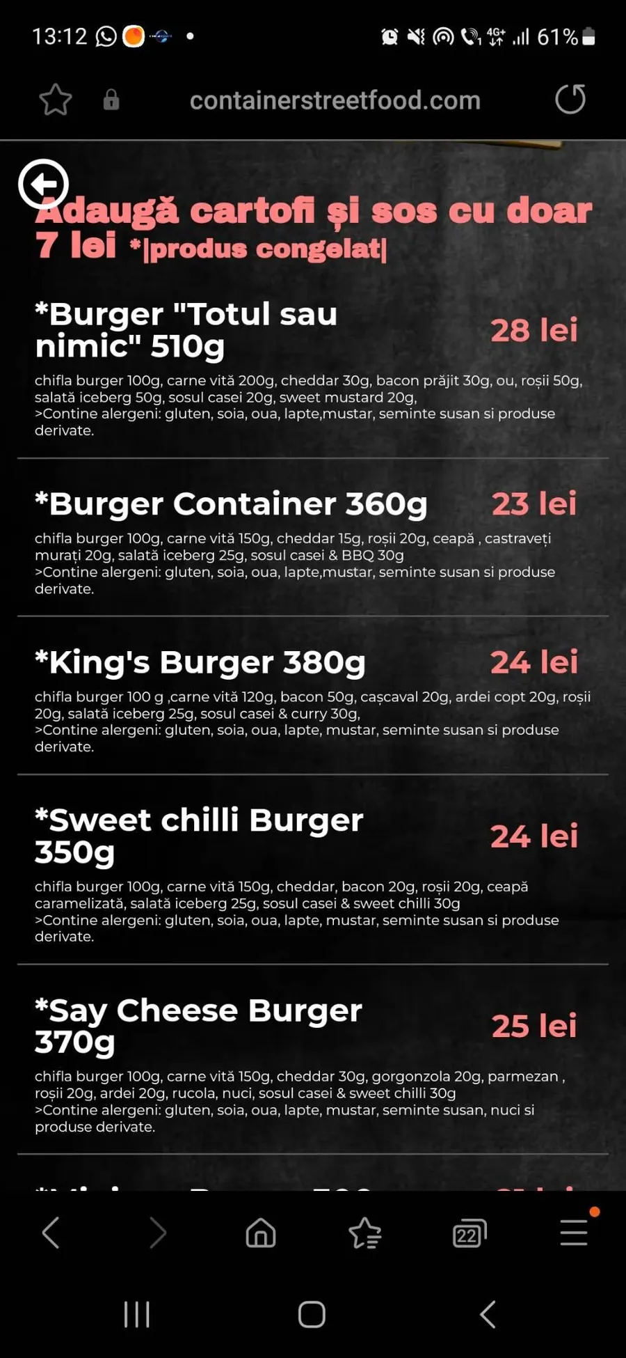 Meniul de la restaurantul din Suceava