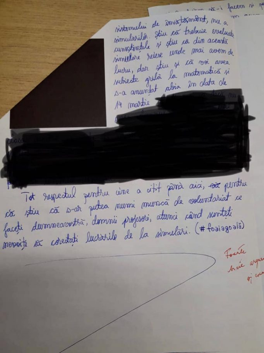 O elevă a luat nota 1 la Simulare la Bacalaurat 2019. Incredibil ce a scris pe foaie: „Stimați profesori, probabil ați înțeles deja că..”