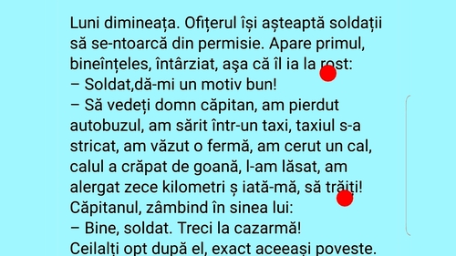 BANC | Ofițerul își așteaptă soldații să se întoarcă din permisie
