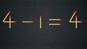 Test IQ exclusiv pentru genii | 4-1=4 este greșit. Pentru a corecta egalitatea, mutați un singur chibrit