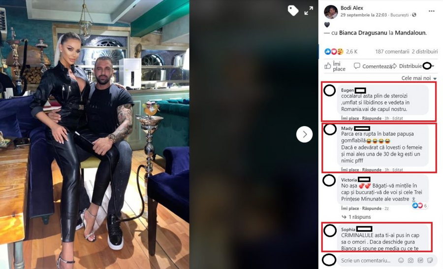 Alex Bodi, jignit în comentariile de la ultima postare făcută pe platforma de socializare fondată de Mark Zuckerberg © Facebook 