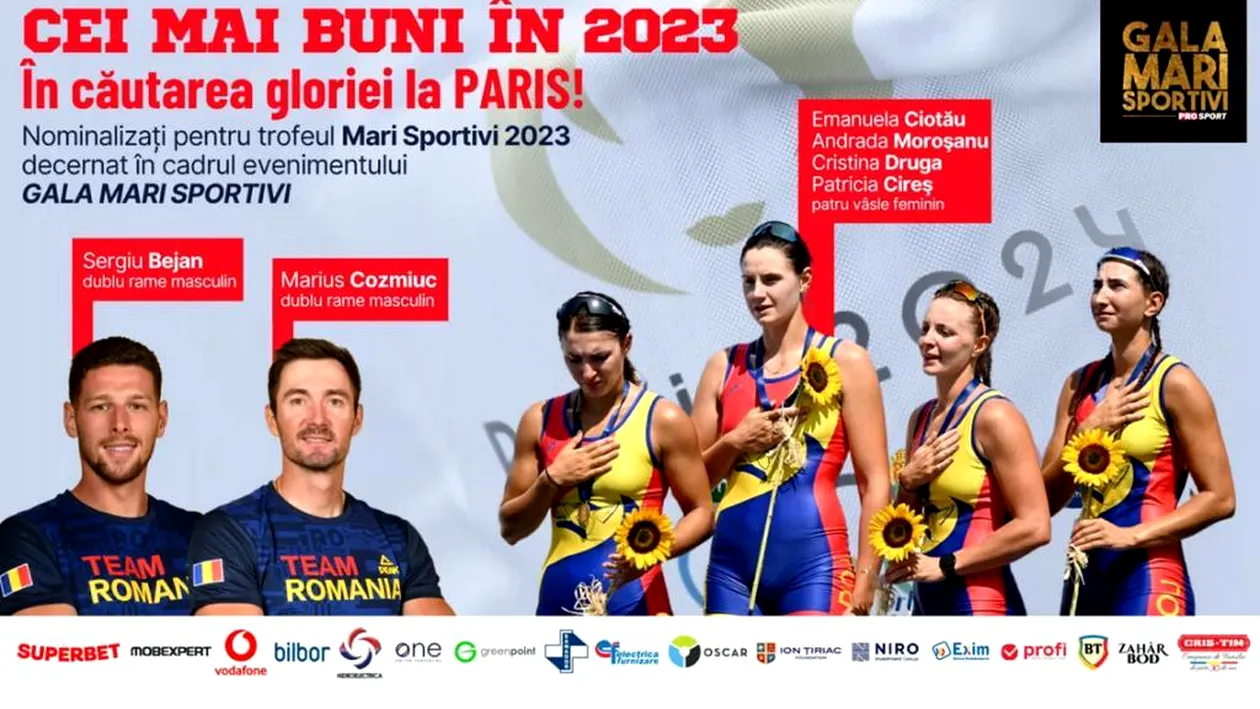 Gala Mari Sportivi ProSport 2023. Aurul, mai aproape ca niciodată! Ținem pumnii la Jocurile Olimpice echipajelor de canotaj duble rame masculin și patru vâsle feminin