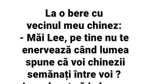 BANC | La o bere cu vecinul meu chinez: "Măi Lee, pe tine nu te enervează când lumea spune că voi, chinezii, semănați între voi?"