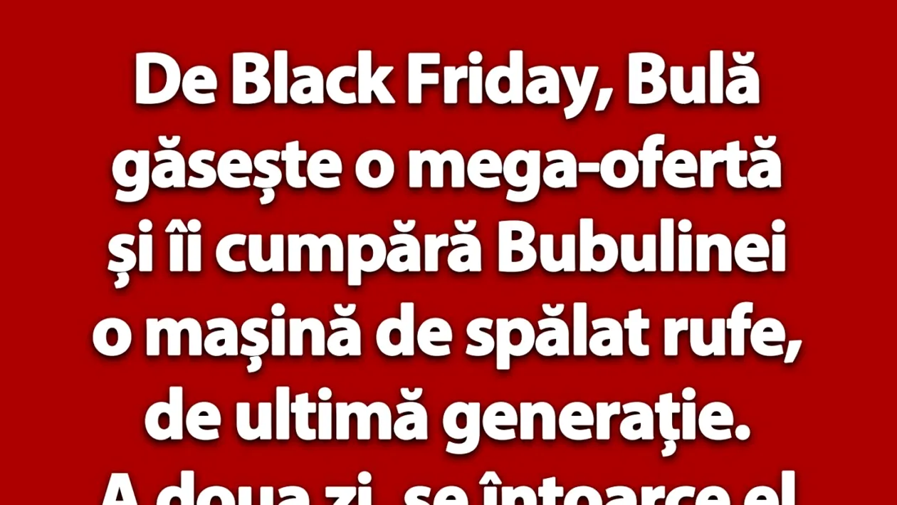 BANC | Bulă îi cumpără Bubulinei o mașină de spălat rufe, de Black Friday
