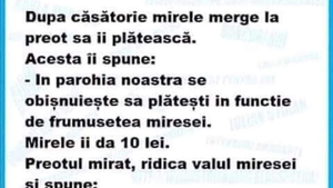 BANC | După căsătorie, mirele merge la preot să îl plătească