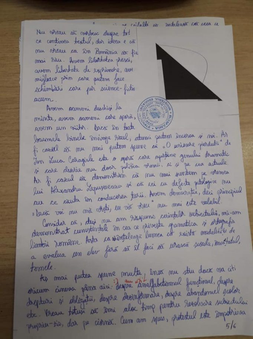 O elevă a luat nota 1 la Simulare la Bacalaurat 2019. Incredibil ce a scris pe foaie: „Stimați profesori, probabil ați înțeles deja că..”