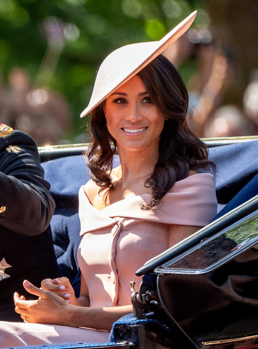 LONDON, ENGLAND - JUNE 09:  Meghan, Duchess of Sussex during Trooping The Colour 2018 on June 9, 2018 in London, England. (Photo by Mark Cuthbert/UK Press via Getty Images)