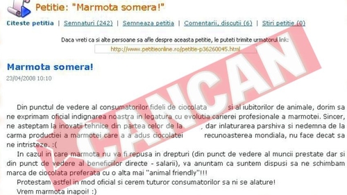Petitia "Marmota somera", votata de sute de persoane