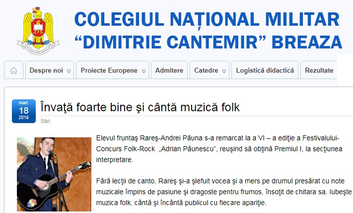 Colegiul de la Breaza se mândrește cu performanțele lui Rareș