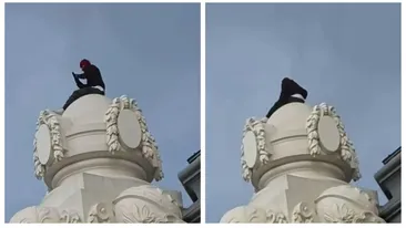 Un bărbat s-a urcat deghizat pe Cazinoul din Constanța. Imaginile au devenit virale