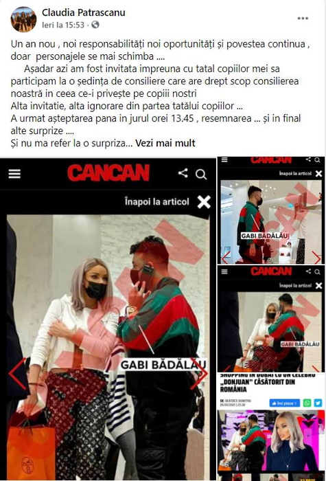 Claudia Pătrășcanu a oferit declarații acide despre relația lui Gabi Bădălău cu Bianca Drăgușanu © Facebook