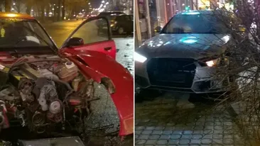 Imagini dramatice în Arad, după un accident! Doi bolizi s-au făcut zob, iar unul a smuls din rădăcini un copac