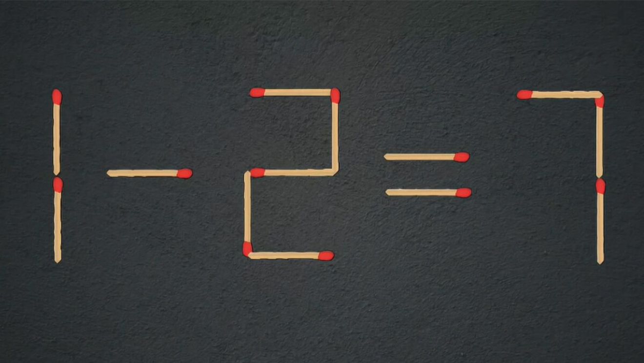 Test IQ exclusiv pentru genii | 1-2=7 este greșit. Pentru a corecta egalitatea, mutați un singur chibrit
