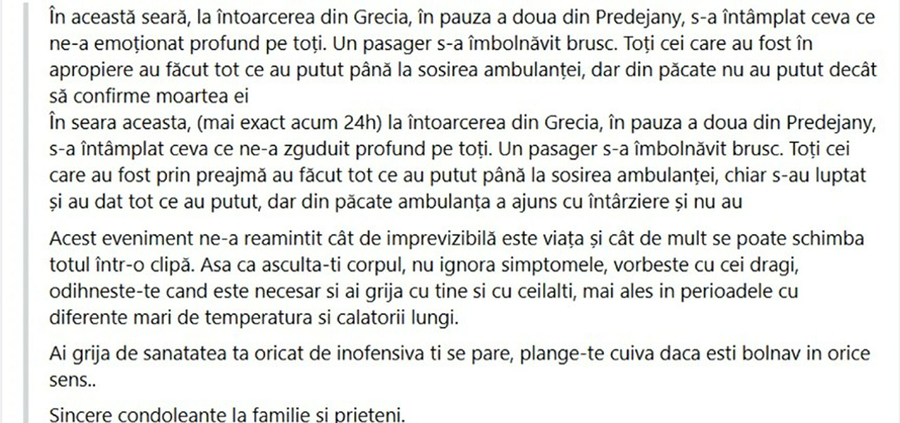 O turistă a murit în timp ce se întorcea din Grecia. Medicii nu au mai putut să o salveze