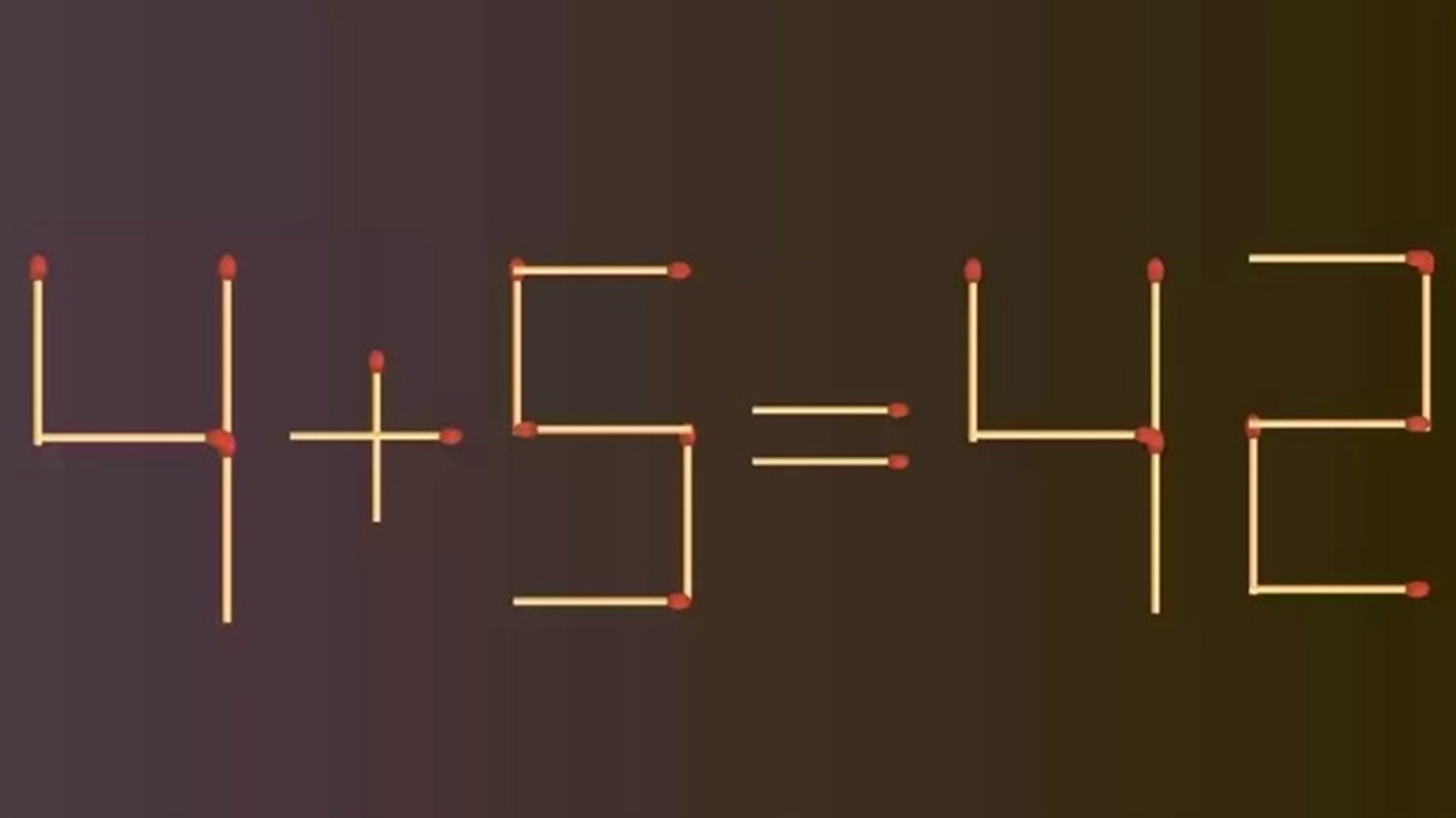 Test IQ cu chibrituri | Mutați 2 bețe de chibrit, pentru a corecta 4+5=42