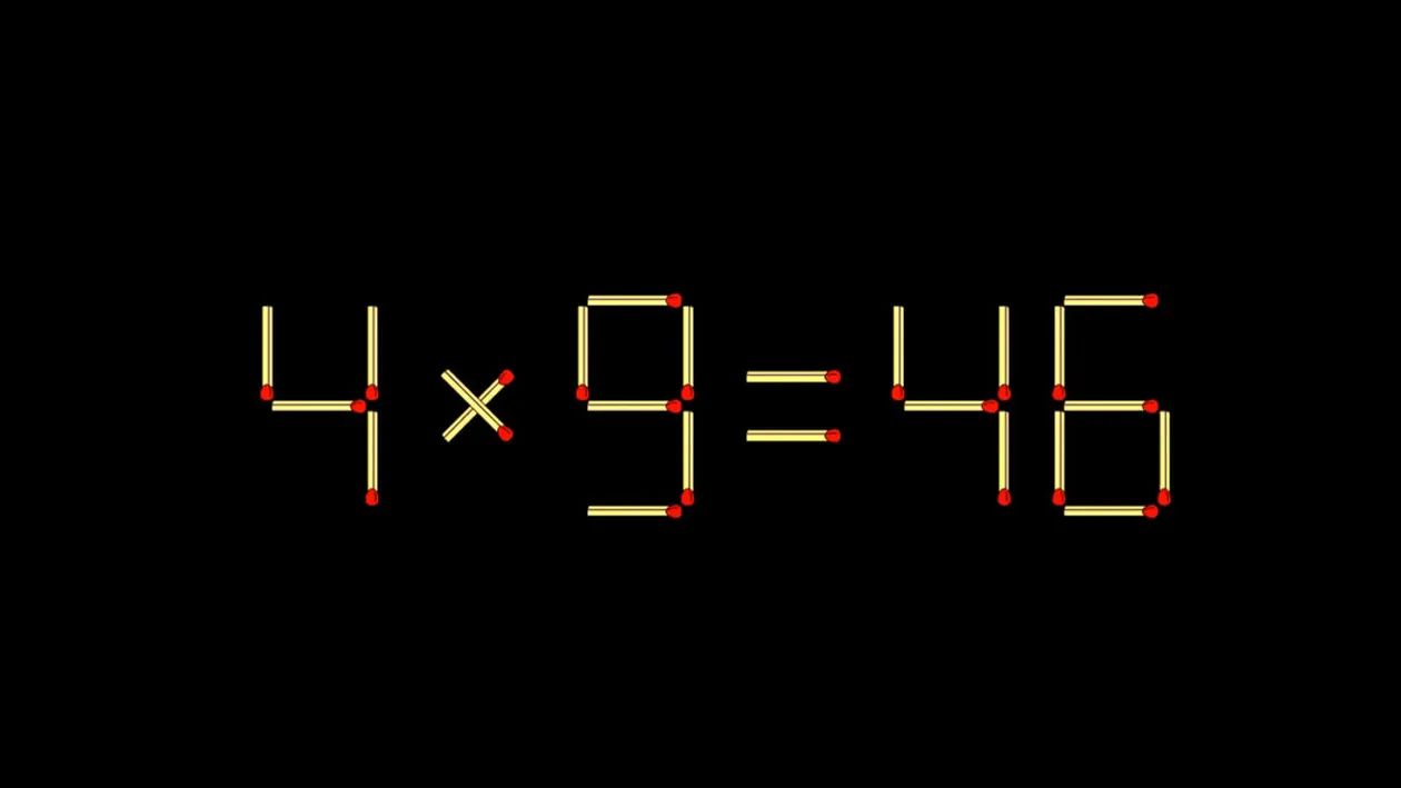 TEST IQ cu chibrituri | Mutați 2 bețe pentru a corecta egalitatea 4x9=46