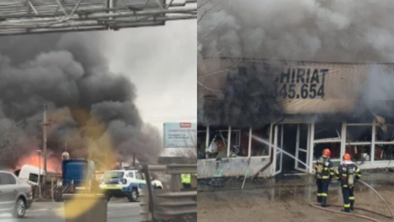 Incendiu puternic pe Iuliu Maniu din București. 8 autospeciale au intervenit pentru stingerea flăcărilor