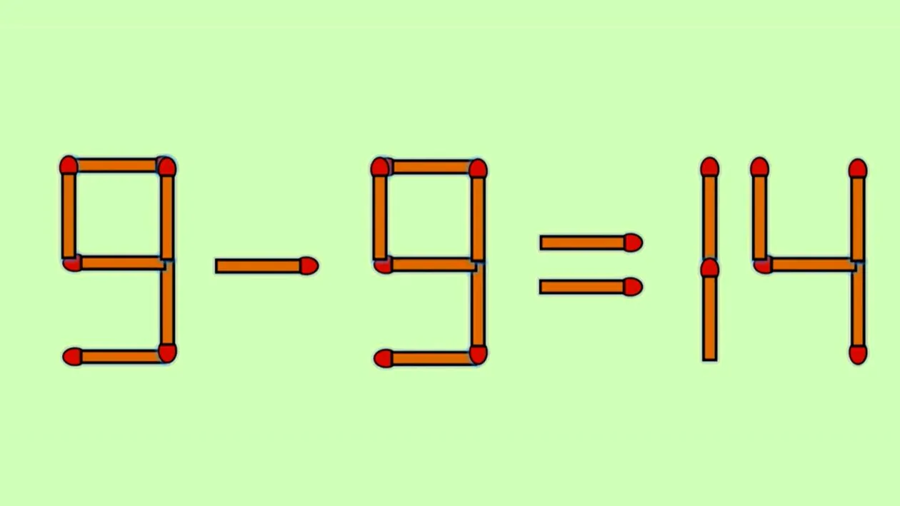 Test IQ cu chibrituri | Corectați 9 - 9 = 14, mutând un singur băț