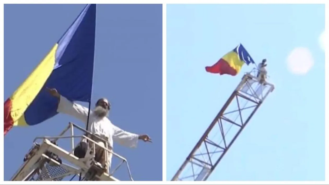 VIDEO | Protest inedit în centrul Capitalei. ”Stegarul dac” s-a cățărat pe o macara