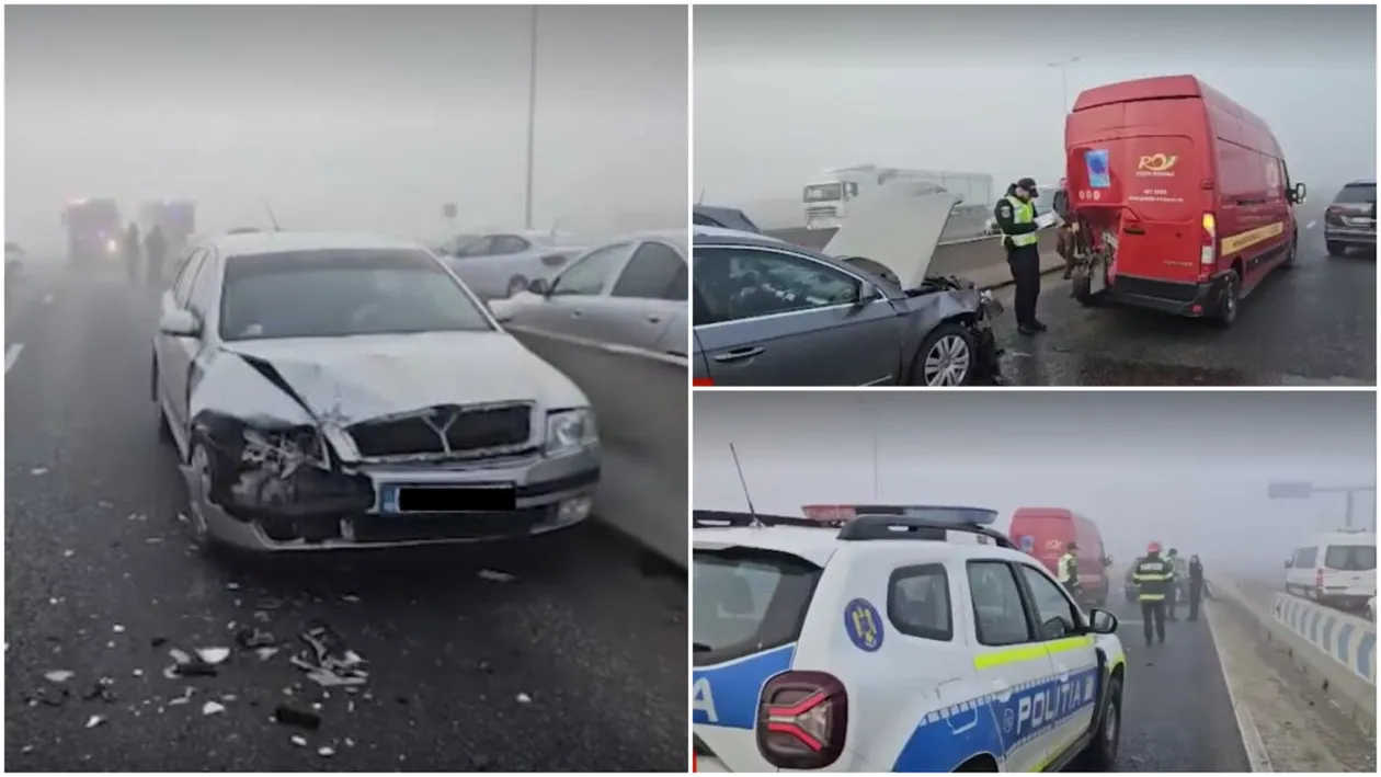Carambol pe autostrada A4, din cauza poleiului! 9 mașini implicate în accident + 13 persoane au avut nevoie de îngrijiri medicale