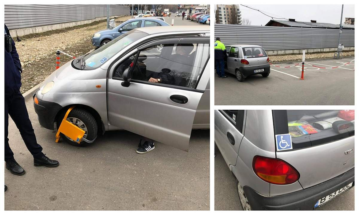Bătrân cu handicap locomotor, umilit de un paznic în parcarea unui supermarket din Capitală. Motivul este uluitor