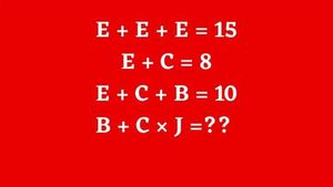 Test de inteligență | Cât este E + C x J, dacă E+E+E=15, E+C=8 și E+C+B=10?