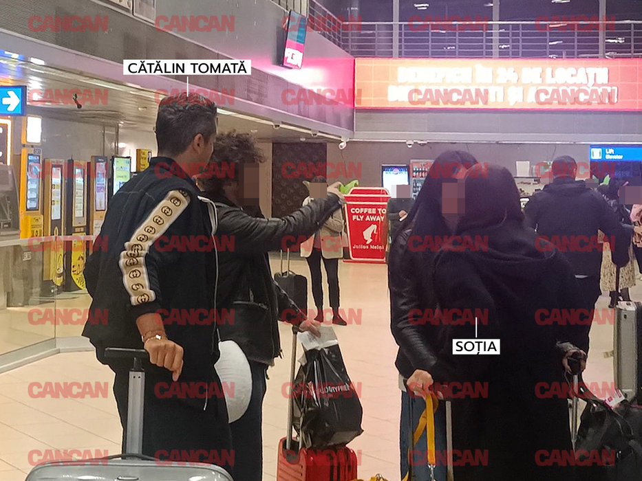 Cătălin Tomată și soția în aeroport