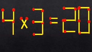 Test IQ exclusiv pentru genii | 4 x 3 = 20 este greșit. Pentru a corecta egalitatea, mutați un singur chibrit