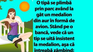 BANC | O tipă se plimbă prin parc având la gât un medalion din aur în formă de avion
