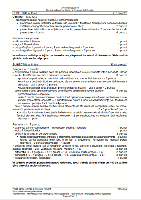 Baremul pentru profilul real/ Sursa foto: Scribd