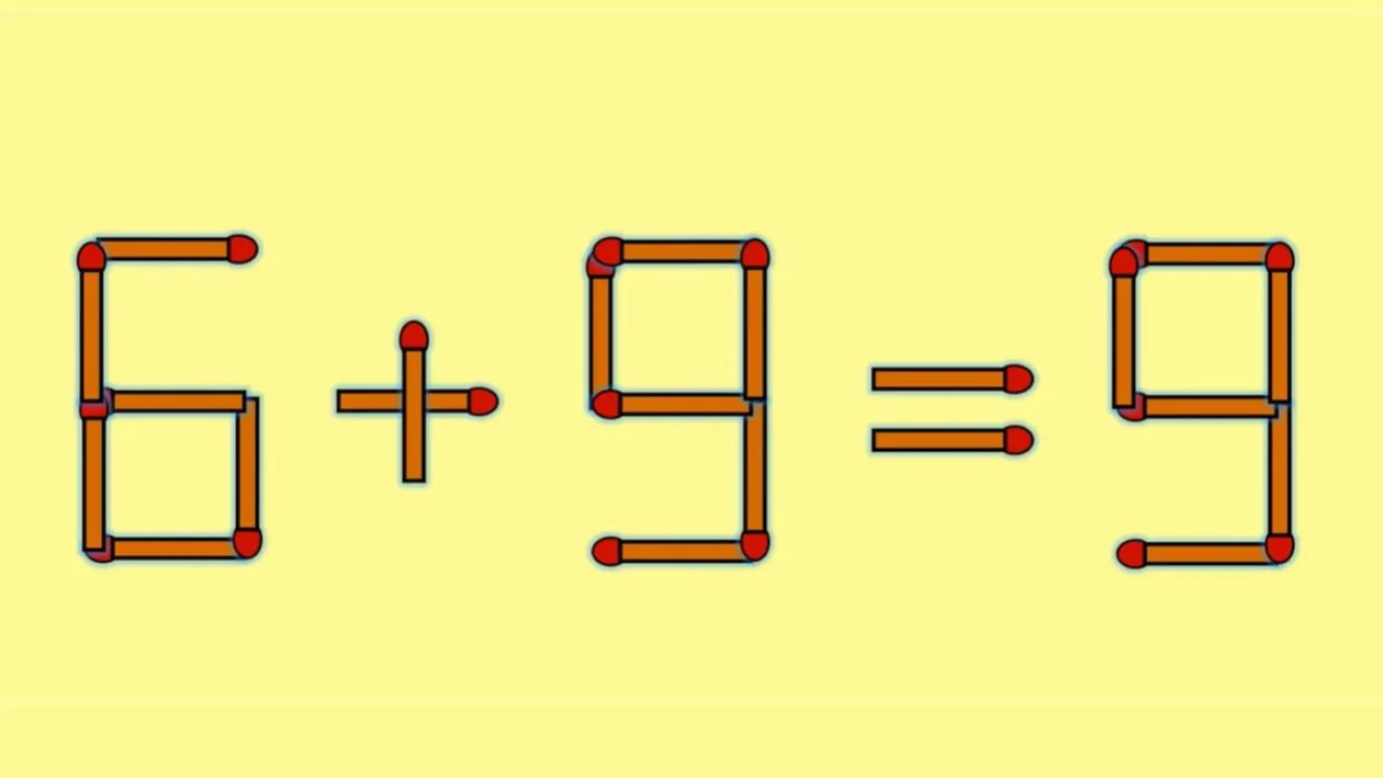Test IQ cu chibrituri | Mutați un singur băț, pentru a corecta 6 + 9 = 9