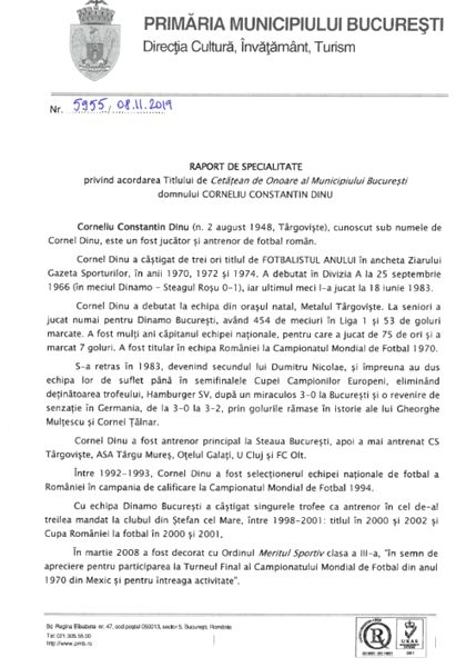 Gafa monumentală făcută de Gabriela Firea, înainte să îi acorde titlul de cetățean de onoare lui Cornel Dinu! Ce a fost scris pe referatul de aprobare la funcția fostului selecționer