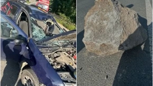 Mașina în care se afla politicianul George Botizan a fost strivită de un bolovan. S-a intervenit în regim de urgență, bărbatul a fost găsit inconștient