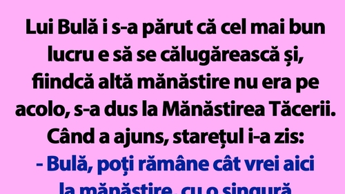 BANC | "Bulă, poți rămâne cât vrei aici la mănăstire, cu o singură condiție" TEXT