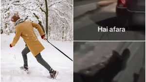 Amendă uriașă pentru doi bărbați din Galați! Poliția i-a taxat dur, după ce s-au dat cu sania, trasă de mașină