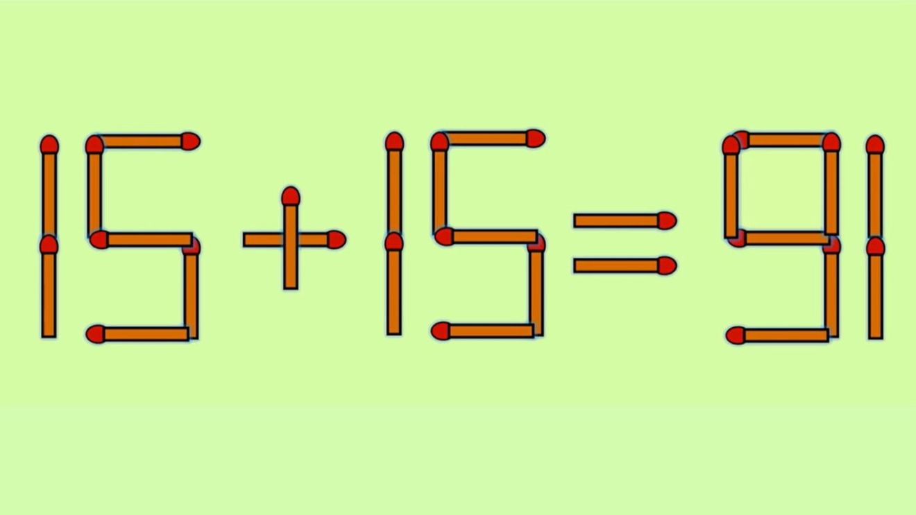Test IQ cu chibrituri | Corectați 15 + 15 = 91, mutând un singur băț