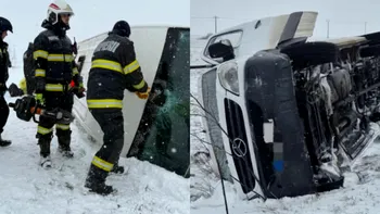 Un microbuz s-a răsturnat pe drumul București-Giurgiu. A fost activat planul roșu: 16 pasageri trăiesc un coșmar