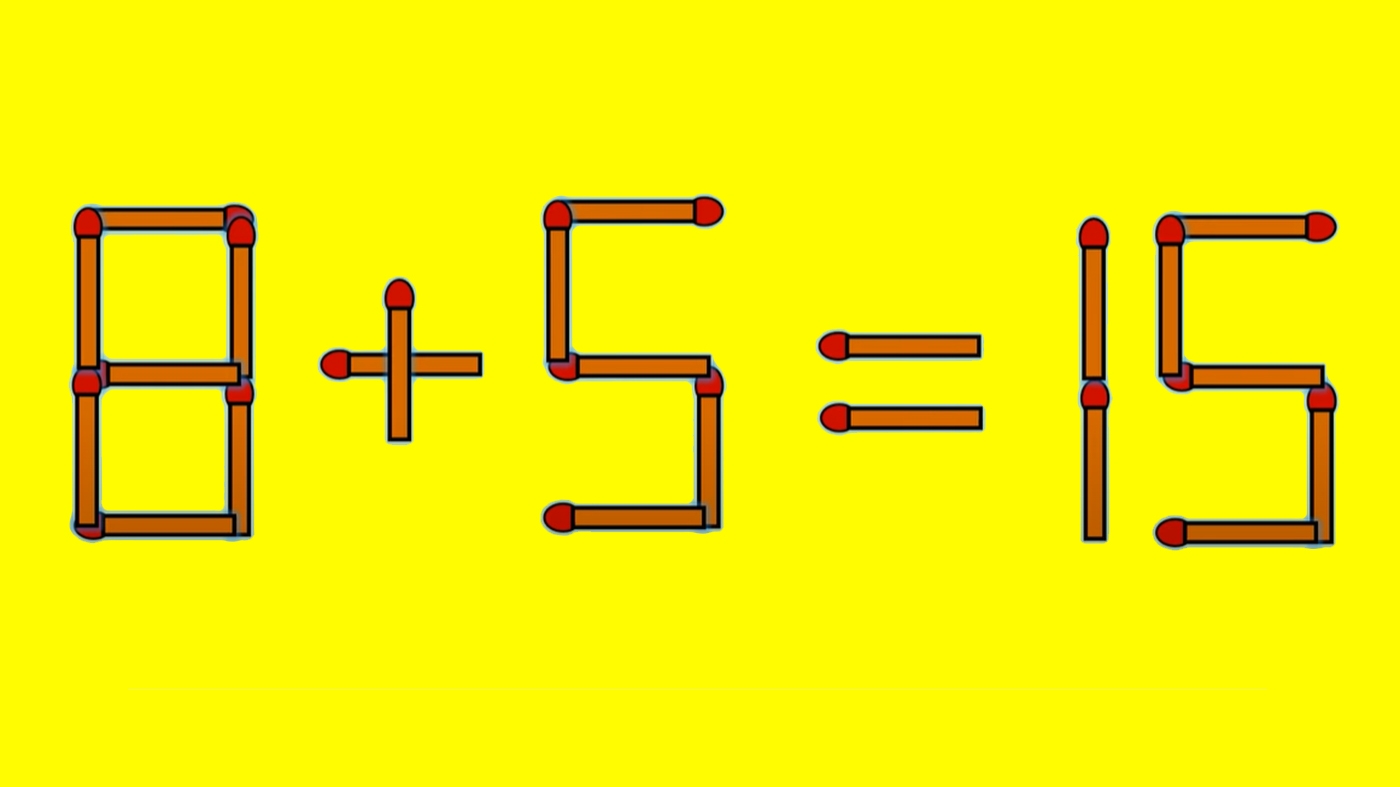 Test IQ cu chibrituri | Mutați un singur băț, pentru a corecta 8 + 5 = 15