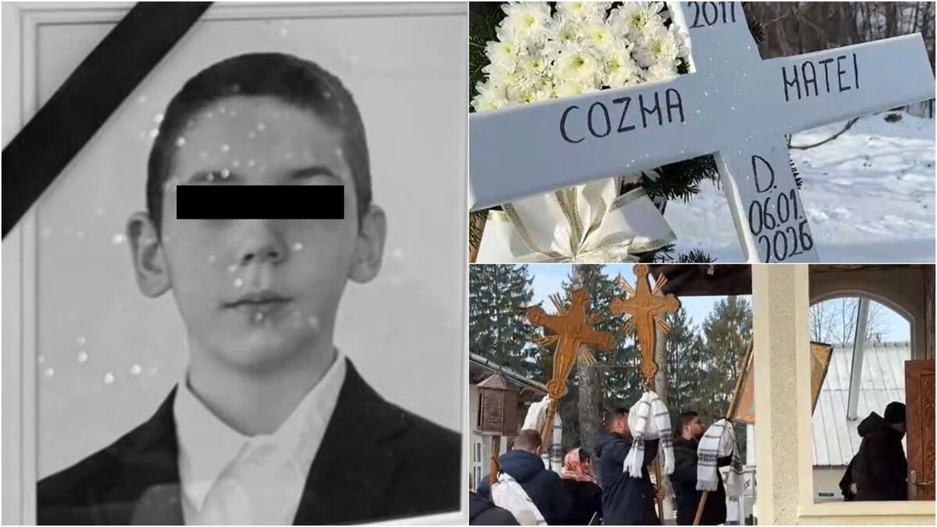 Imaginile durerii la înmormântarea lui Matei. Tatăl lui, preotul Cozma, a privit neputincios cum familia și-a luat adio de la micuț
