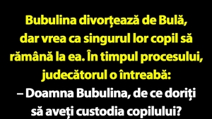 BANC | Bubulina divorțează de Bulă, dar vrea ca singurul lor copil să rămână la ea
