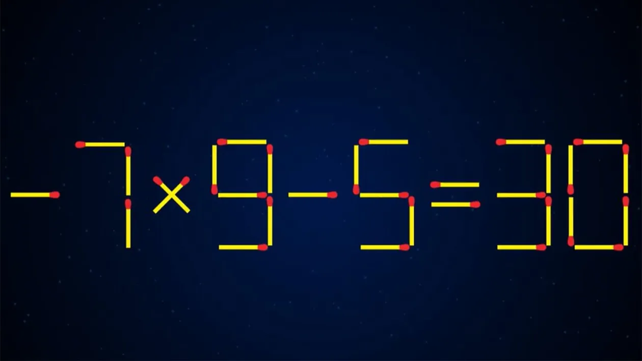 Test IQ cu chibrituri | Corectați -7 x 9 - 5 = 30, mutând un singur băț