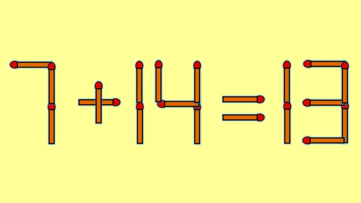 Test de inteligență | Mutați un singur chibrit pentru a corecta 7 + 14 = 13
