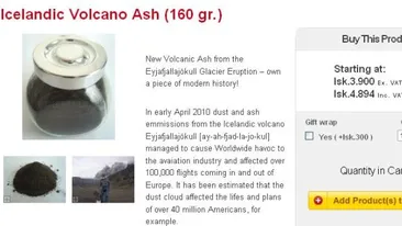 Amatorii de suveniruri pot cumpara cenusa vulcanului a carui eruptie a paralizat traficul aerian